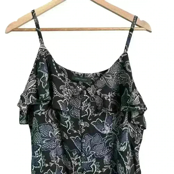 SANCTUARY Anthropolgie Dress Black Floral Sz Medium Adjustable Ruffle Sleeveless - Picture 3 of 10